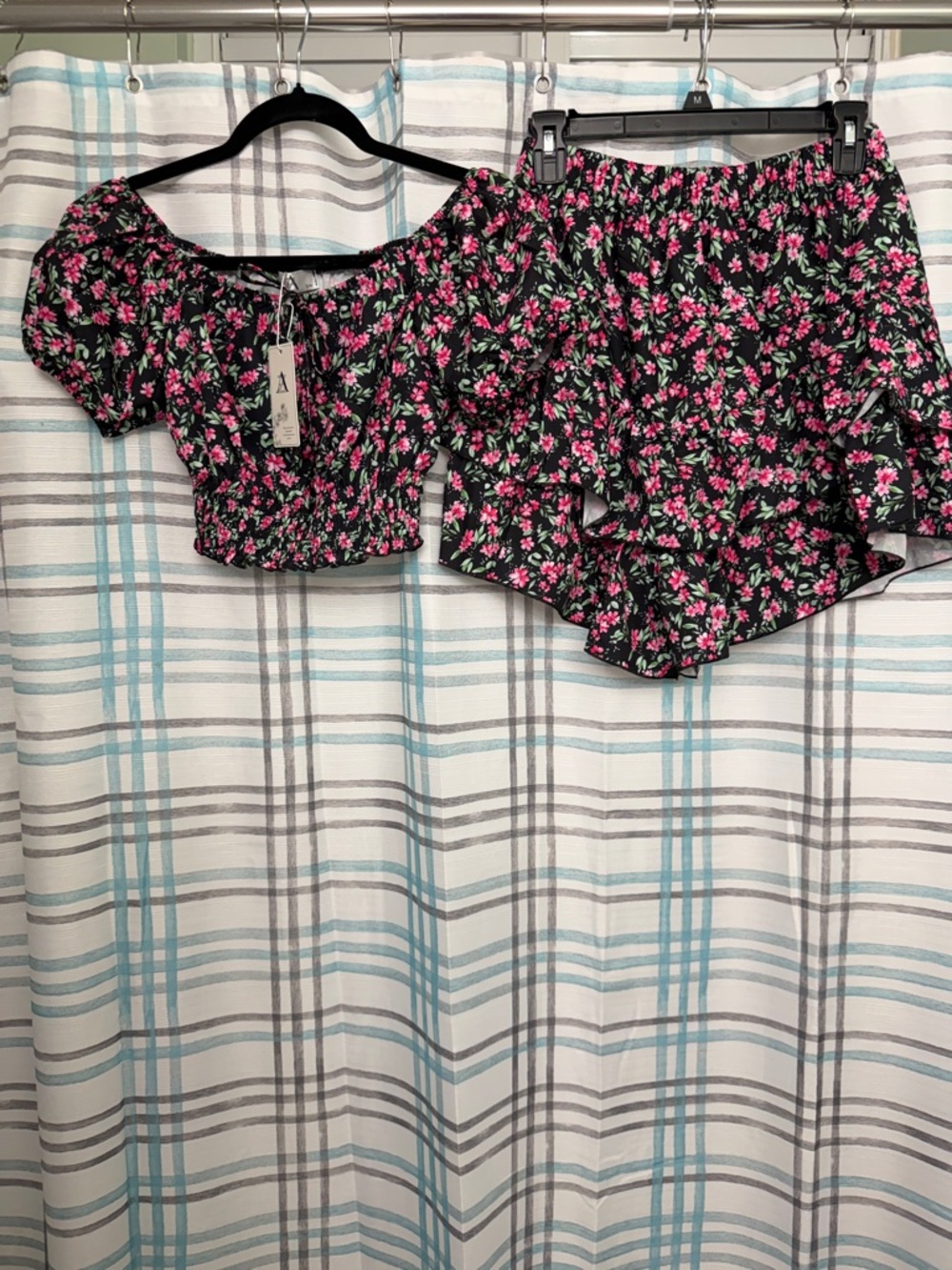 Floral Black & Pink Smocked Skort Set — Women's Shorts Skort